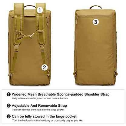 G4Free 70L Large Tactical Duffle Bag Men Sports Gym Backpack with Shoes Compartment Military MOLLE Duffel Backpack (Brown) - color: Brown
