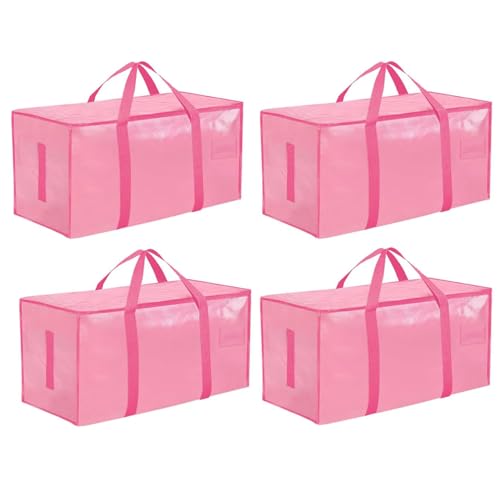 Extra Large Heavy Duty Moving Bags - Waterproof Storage Totes with Reinforced Handles & Zippers, Foldable for College Dorm Essentials, Clothes Storage & Travel (4-Pack Pink) - color: Pink, size: 4