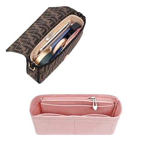 Chispee Purse Organizer Insert for Handbags, Softened Felt Insert Bag Organizer for Tote, Handbag Organizer with Zipper fit for Baguette, Longchamp (Small, Pink) - color: Pink, size: Small