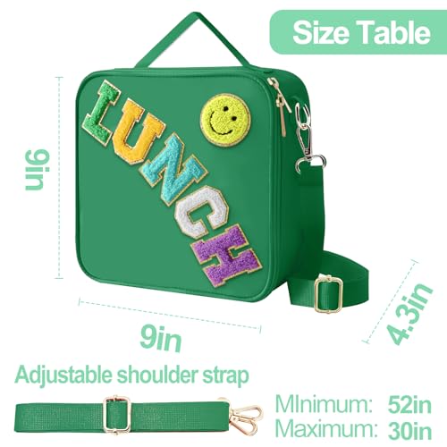 Insulated Lunch Bag With Adjustable Shoulder Strap, Nylon Preppy Lunch Box Large Insulated Lunch Bag Reusable Lunch Tote Bag with Smiley Preppy LunchBag for Girls School Travel Picnic (Dark green) - color: Dark Green
