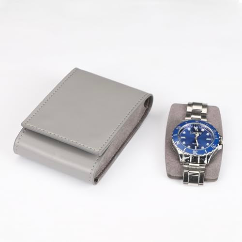 Travel Watch Pouch/Leather Watch Travel Case with Suede Lining/Luxury Leather Travel Watch Box Single Watch Pouch Christmas Gift for Man/Woman/Office - color: grey, size: Square shape