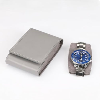 Travel Watch Pouch/Leather Watch Travel Case with Suede Lining/Luxury Leather Travel Watch Box Single Watch Pouch Christmas Gift for Man/Woman/Office - color: grey, size: Square shape