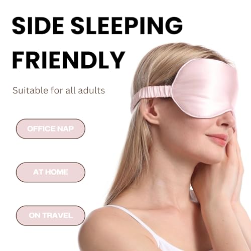 Silk Satin Sleeping Eye Mask, Pink Sleep Eye Mask Night Blindfold for Women and Men, Soft Breathable Blackout Eyeshade Eye Cover for Travel, Wedding Bridesmaid Gift - color: Pink