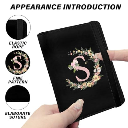 Cute Passport Holder and Holder Combo Passport Cover with RFID Blocking Women Men Compatible Wallet Credit Card Protector（Initial Monogram-S） - color: Black-S