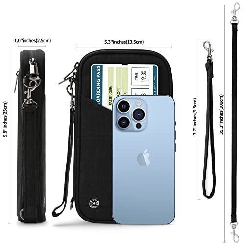 Passport Wallet, RFID Passport Holder with Vaccine Card Slot, for Family and Women & Men, Travel Document Organizer with Removable Wristlet Crossbody Strap (Black) - color: Black