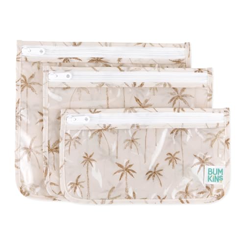 Bumkins Travel Bag, Toiletry, TSA Approved Pouch, Zip Bag, Quart Size Airline Compliant, Clear-Sided, Baby, Diaper Bag Organization, Makeup, Accessories, Packing, Set of 3 Sizes, Palm Trees - color: A5 Palm Tree, style: Bumkins