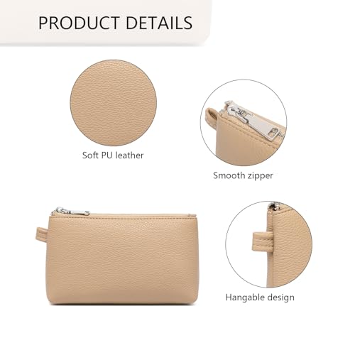 30 Color PU Faux Leather Travel Toiletry Bag for Women, Mini Cosmetic Pouch Organizer with 2 Dividers, Easy Clean Makeup Bag for Purse, Gift Idea (PU Faux Leather/Sandy) - color: PU/Sandy
