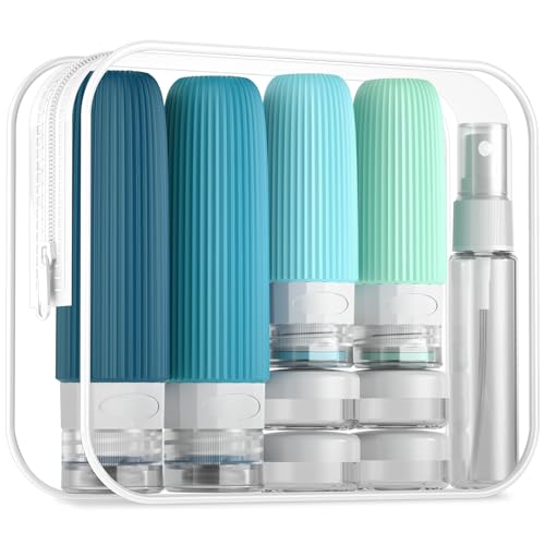 Mrsdry 16 Pack Travel Bottles Set, TSA Approved Leak Proof Silicone Squeezable Containers for Toiletries, Refillable Travel Accessories for Conditioner, Shampoo, Lotion & Body Wash Accessories - color: Blue, size: Mudium