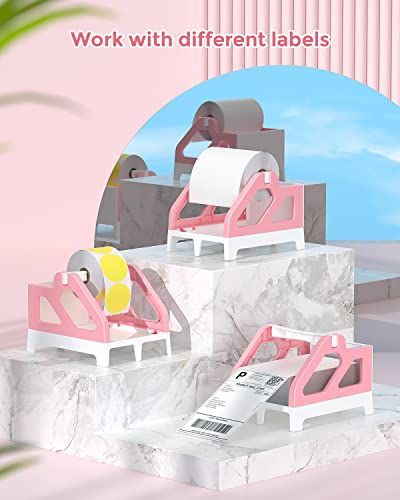 MUNBYN Label Holder for Rolls and Fan-Fold Labels, Thermal Sticker Roll Holder for Desktop Thermal Printer Shipping Supplies Industrial Paper, Pink - color: Pink and White