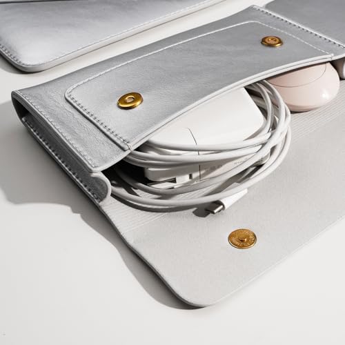 PU Leather Laptop Sleeve Compatible with New 14 inch MacBook Pro A2992 A2918,Old MacBook Pro Air 13, Surface Laptop 7th Gen 13.5, Thinkpad X1 Carbon 14 Set of 4PCS Color Silver - color: Silver, size: 14Inch Laptop