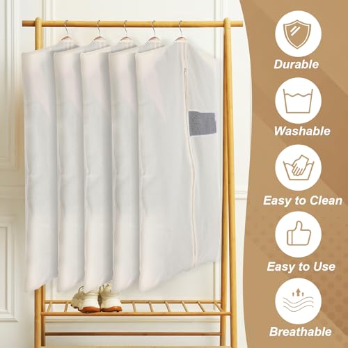 Aliceset 6 Pcs 24 x 40 Inches Cotton Garment Bags for Hanging Clothes, Canvas Suit Bags for Clothes Coats Jackets Shirts Closet Storage Travel Gusseted Hanging Garment Cover - size: 40inches