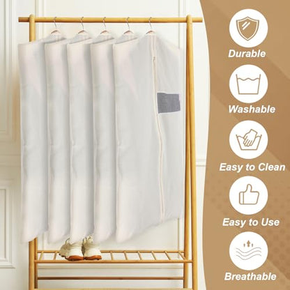 Aliceset 6 Pcs 24 x 40 Inches Cotton Garment Bags for Hanging Clothes, Canvas Suit Bags for Clothes Coats Jackets Shirts Closet Storage Travel Gusseted Hanging Garment Cover - size: 40inches