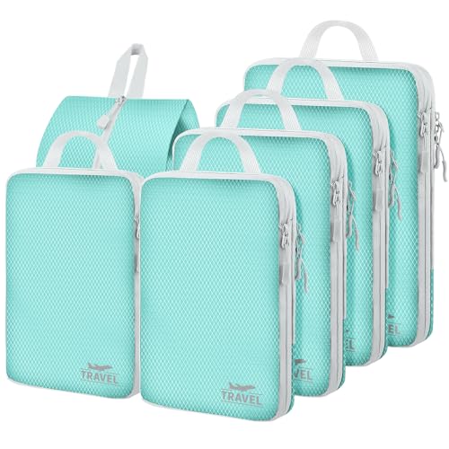 6 Set Compression Packing Cubes, Suitcase Organizer, Lightweight Travel Essentials, Compression Bags For Travel Accessories Luggage Storage Set (6Pcs, Blue) - color: Blue-6pcs, size: Set of 6
