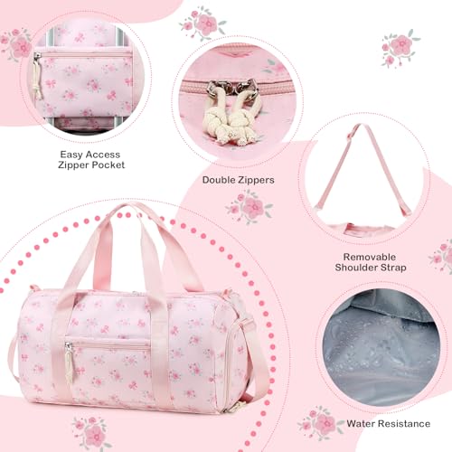 Gym Bag Sports Duffle Bags with Wet Pocket Weekender Overnight Bag with Shoe Compartment and Air Hole for Girls Kids Women Workout Travel Bags (Bow Flower-Pink) - color: Bow Flower-Pink