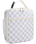 Lunch Box for Women Men Adult Insulated Lunch Bag Women Men Small Reusable Lunchbox for Work Picnic Travel (Beige-Purple Plaid) - color: Beige-Purple Plaid