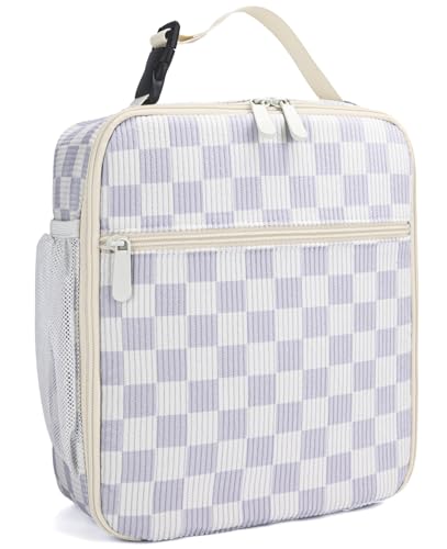 Lunch Box for Women Men Adult Insulated Lunch Bag Women Men Small Reusable Lunchbox for Work Picnic Travel (Beige-Purple Plaid) - color: Beige-Purple Plaid