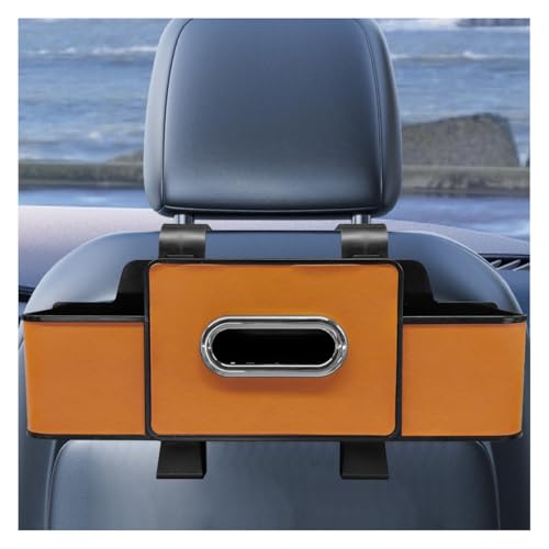 YoRise Multifunctional Car Back Seat Organizer, Leather Automotive Headrest Phone & Tissue & Cup Holder with Hooks, Family Travel Vehicle Backseat Storage Box for Drink, Snack, Handbag (Orange) - color: Orange