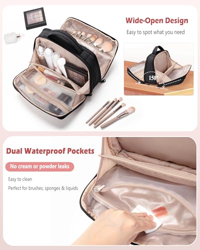 Marscamd Travel Makeup Bag for Women, Puffy Cosmetics Organizer with Waterproof Pockets, Toiletry Pouch for Makeup Brushes, Skincare & Travel Essentials, Black (Bag Only) - color: Black