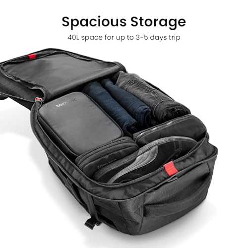 tomtoc Travel Backpack 40L, TSA Friendly Flight Approved Carry-on Luggage Hand Water-resistant Lightweight Business Rucksack, Durable Large Weekender Bag Daypack Fits 17.3 Inch Laptop, PFAS Free - color: Black, size: 40L