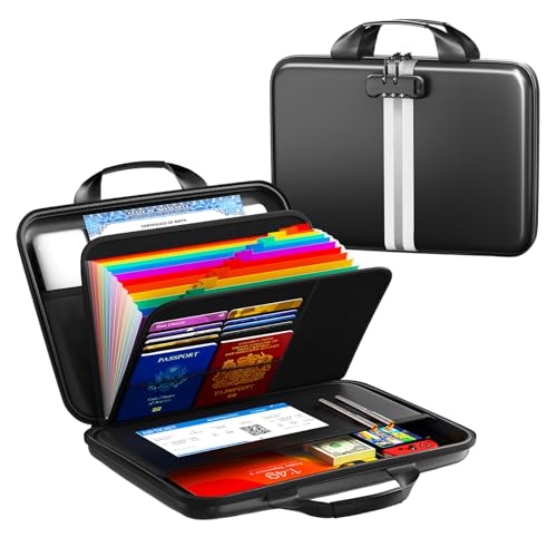 Fireproof Document Organizer with Lock, Rigid EVA File Box with 13-Pocket Accordion Folder for Important Documents & Tablets under 11", Lightweight Safe Storage for Home, Office & Travel (Small Size) - color: B-White