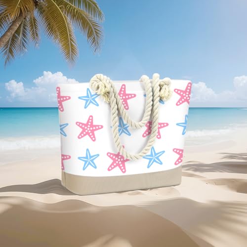 Fokongna Tote Bag For Women, Beach Bag Best Friend Travel Birthday Gifts, Travel Parties Vacation Shopping Essentials - color: Pink Blue Starfish