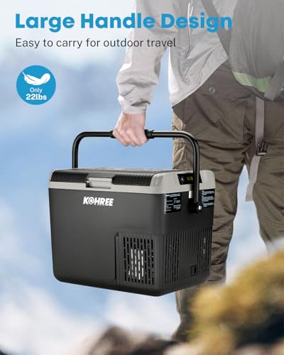 Kohree 12 Volt Car Refrigerator, 19QT(18L) Car Fridge with Large Handle, -4℉~68℉ 12V Electric Cooler 12/24V DC 12/24V DC, 110-240V AC Compressor Portable Freezer for Camping Road Trips Travel - size: 19Qt