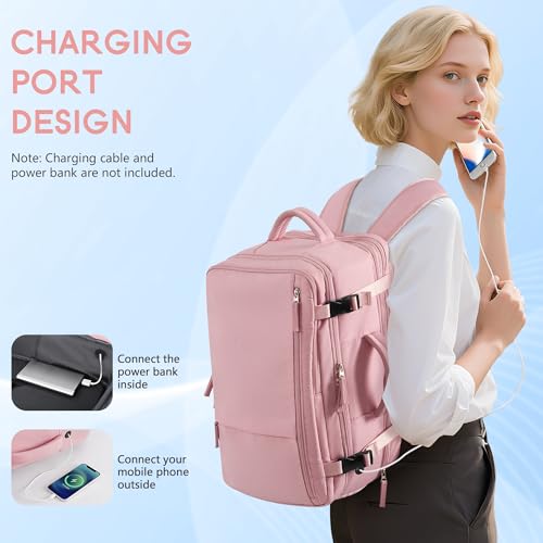 Beraliy Large Travel Backpack for Women, Personal Item Bag Airline Approved, Carry On Luggage, 17 inch Laptop Backpack, Waterproof Backpack, Hiking Backpack, Pink - color: Pink, size: X-Large
