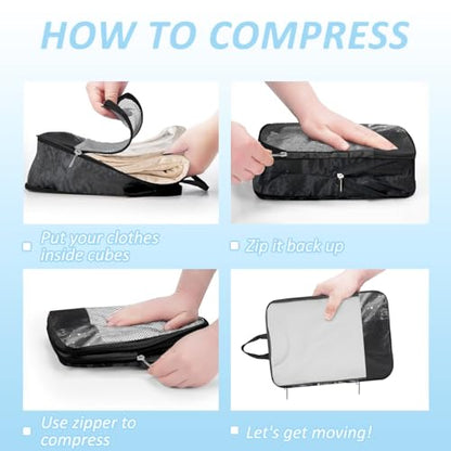 National flag Compression Packing Cubes Set (7 Piece) - 1776 flag Travel Organizer Bags Essential Bag for Clothes Shoes Cosmetics Toiletry - color: Black-9