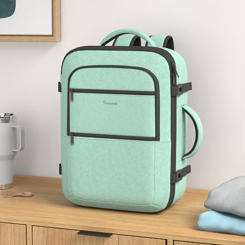 Vancropak Travel Bag, Large 40L Carry on Backpack Airline Approved Expandable Suitcase Daypack, Water Resistant Travel Backpack Overnight Lightweight Luggage Weekender Bag for Flight Men Women, Cyan - color: Green, size: X-Large