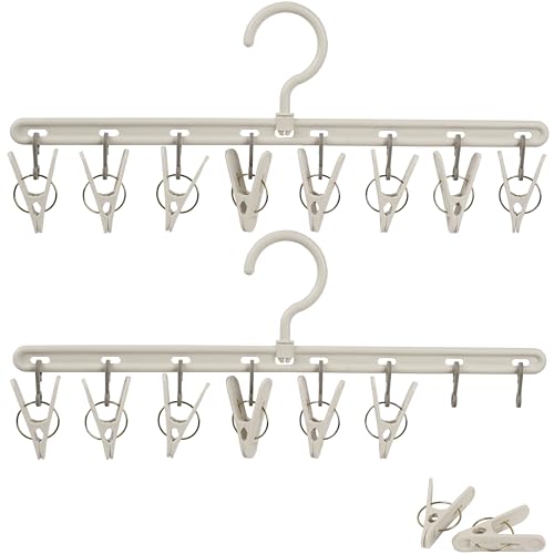 Foshine Clothes Hanger 2 Pack with 8 Clips,Clothes Drying Racks Windproof for Drying Socks Bras Underwears Baby Clothes, Hats Scarfs Towels Pants and Gloves Diaper - color: Gray