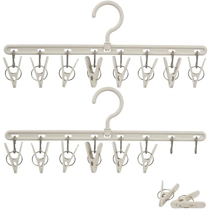 Foshine Clothes Hanger 2 Pack with 8 Clips,Clothes Drying Racks Windproof for Drying Socks Bras Underwears Baby Clothes, Hats Scarfs Towels Pants and Gloves Diaper - color: Gray