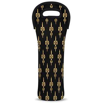 Golden Fleur-de-lis Wine Carrier Tote Bag 750ML Insulated Neoprene Wine Bag Tote Holder Covers Beer Champagne Bottle Protective Travel Or Gift Bag