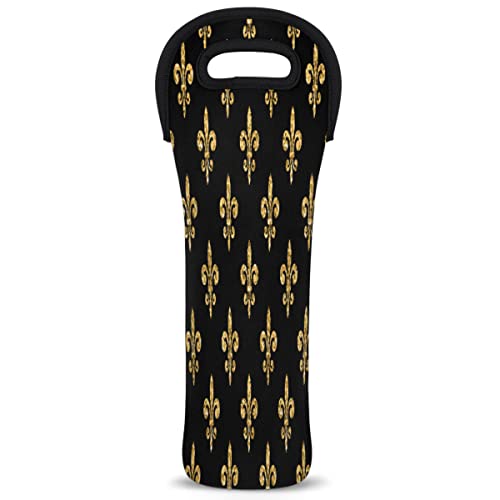 Golden Fleur-de-lis Wine Carrier Tote Bag 750ML Insulated Neoprene Wine Bag Tote Holder Covers Beer Champagne Bottle Protective Travel Or Gift Bag