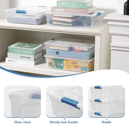 Clear Plastic Storage Bins with Lids Stackable Storage Box for Crafts, Supplies (Large 4Pack Blue) - size: Large 4Pack Blue
