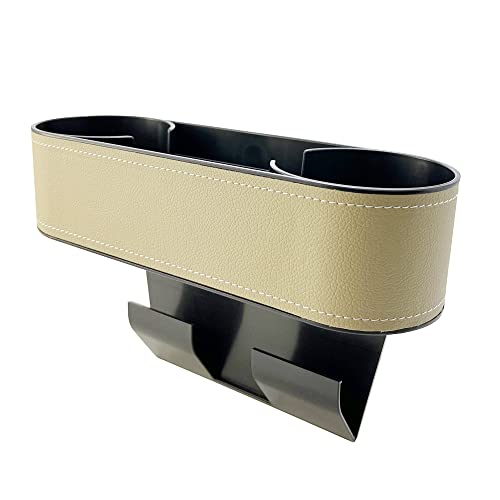 Cup Holder for Car Seat Gap Organizer, Multifunctional Cup Drink Holders with PU Leather Cover,Side Insert Center Console Gap Filler Storage Box for Mug Bottle CellPhones Keys Coffee Coasters - color: beige2