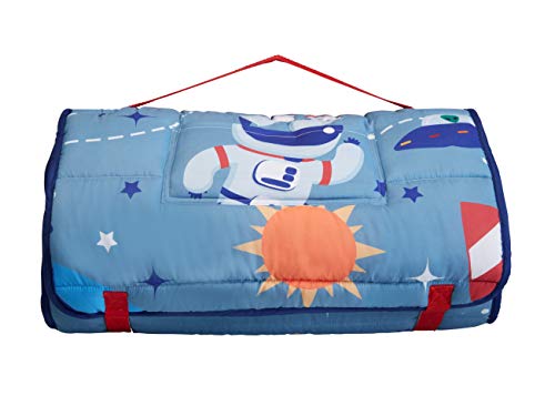 EVERYDAY KIDS Nap Mat w/Removable Pillow -Outer Space Adventures- Carry Handle with Straps Closure, Rollup Design, Soft Microfiber for Preschool, Daycare, Travel Sleeping Bag - Ages 3-6 Years - color: Outer Space Adventures