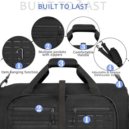 Foldable Travel Duffle Bag,Duffle Bag with Shoes Compartment and Adjustable Strap,Large Packable Travel Bags for Men Women,Waterproof Duffel Bag - color: All Black