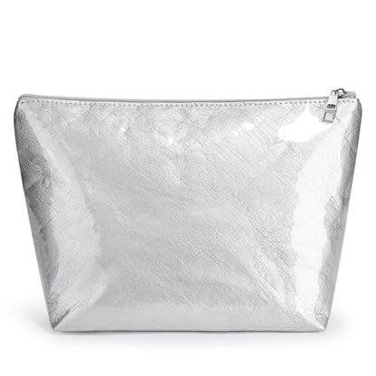WLLWOO PVC Waterproof Makeup Bag Kraft Paper Cosmetic Bag Travel Toiletry Zipper Pouch Organizer for Women Purse - color: PVC-Silver