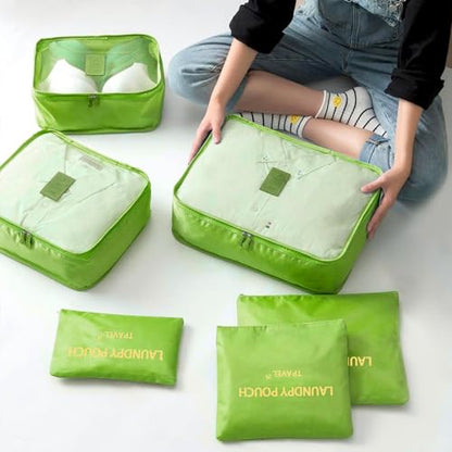 6 Set Packing Cubes for Travel Luggage Organizer Bags Reusable washable Suitcase Packing Cubes Set Travel Accessories Essentials (Green) - color: Green