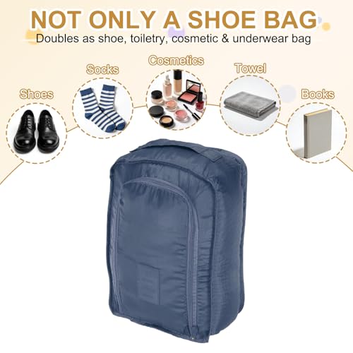 Foldable Travel Shoe Bag, Waterproof Shoe Pouches Organizer with Handle Travel Packing Cubes -Fitting for Storing (Sneakers/Sandals/Fitness Shoes) 2 Pcs & Navy Blue - color: Navy Blue
