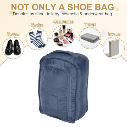 Foldable Travel Shoe Bag, Waterproof Shoe Pouches Organizer with Handle Travel Packing Cubes -Fitting for Storing (Sneakers/Sandals/Fitness Shoes) 2 Pcs & Navy Blue - color: Navy Blue
