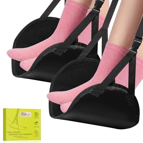 Airplane Foot Hammock, 2-Pack Travel Essentials Foot Rest for Plane Travel with Adjustment Strap, Long Flight Must Haves