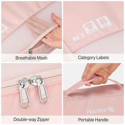 Hanke 7 Set Compression Packing Cubes for Travel, Expandable Large Packing Cubes for Suitcases and Backpack, Luggage Packing Organizer Bags with Double Zipper as Travel Essentials