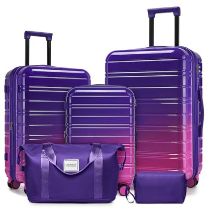 LARVENDER Luggage Sets 5 Piece Hardside Expandable Suitcase with Wheels Lock,PC+ABS Hardside Lightweight Rolling Suitcase for Women and Men,Midnight Berry - color: Midnight Berry, size: 5 Piece Set (20/24/28/DB/TB)