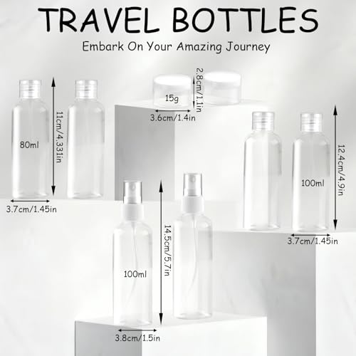 Ninsula 8Pcs Travel Bottles Set, TSA Approved Travel Size Toiletries, Reusable Leak Proof Cosmetic Containers for Shampoo, Conditioner, Cream -Women Men Travel Essentials