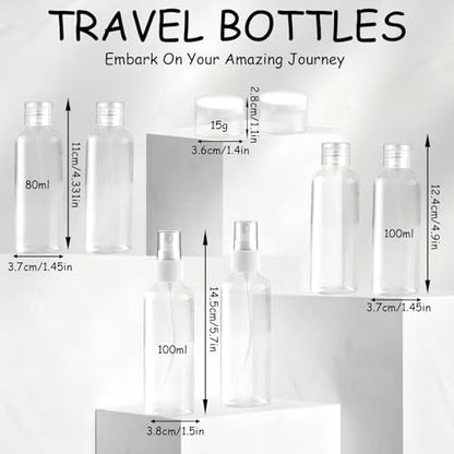 Ninsula 8Pcs Travel Bottles Set, TSA Approved Travel Size Toiletries, Reusable Leak Proof Cosmetic Containers for Shampoo, Conditioner, Cream -Women Men Travel Essentials