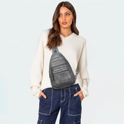 Leresas Sling Bag for Women Crossbody Bags Sling Purse Cross Body Backpack Vegan Leather Over Shoulder Bag Travel Handbag Gifts Dark Grey - color: Drak Grey