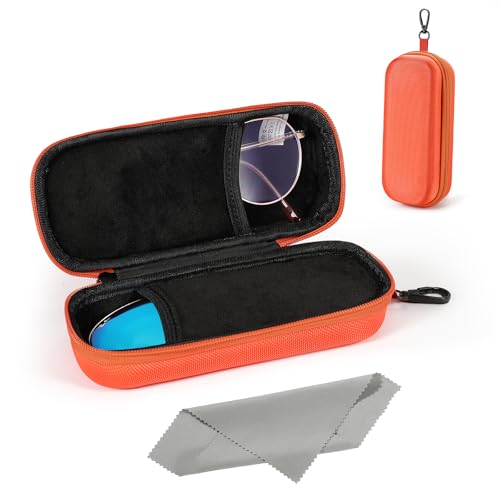 MoKo Double Eyeglass Case, Hard Shell Dual Glasses Case, Travel Sunglass Organizer with Zipper, Eyeglasses Storage Box - color: Orange-rectangular