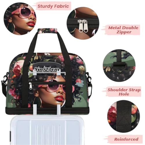 Travel Duffle Bags With Shoes Compartment for Women Men African Women Lightweigh Sports Tote Gym Bag Fashion Foldable Canvas Weekender Overnight Carry On Luggage Handle Bag - color: A10:Women Cool
