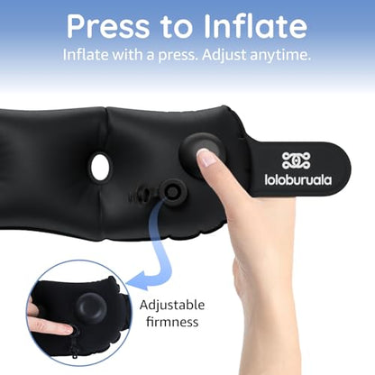 Inflatable Neck Pillow, Portable Travel Neck Pillow Airplane, Storable Black Neck Pillows Travel with Washable Cover, Adjustable Air-Fill Support